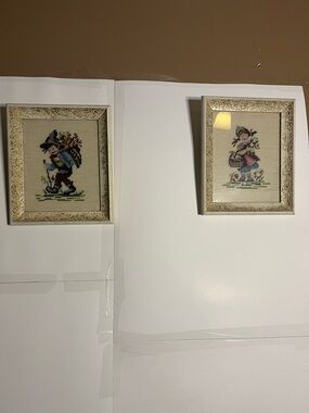 Vintage 1961 needlepoint professionally framed wood frame